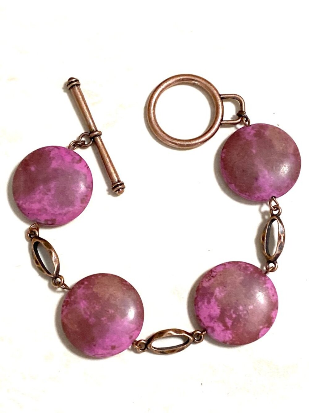 2/$20, Viva Magenta Agate Boho Bracelet, Chunky Bold Statement Copper Chain
